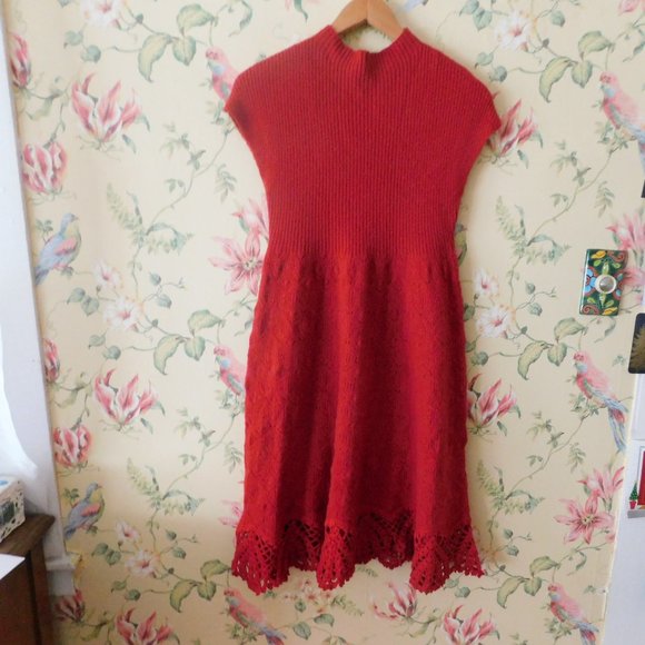 🌳🍃 Anthropologie Feather Bone Oda Red Sweater Dress 🌳🍃 - Picture 1 of 15